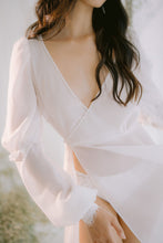 Load image into Gallery viewer, Wrap Around Silk Chiffon Dressing Robe Encrusted with Pearls