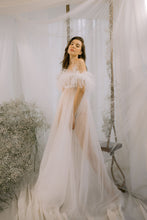 Load image into Gallery viewer, Long Babydoll Tulle Dress with Ostrich Feathers
