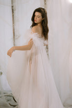 Load image into Gallery viewer, Long Babydoll Tulle Dress with Ostrich Feathers
