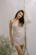 Load image into Gallery viewer, Bustier Tulle Mini Dress with 3D Lace Appliqué and Silk Wrap Set
