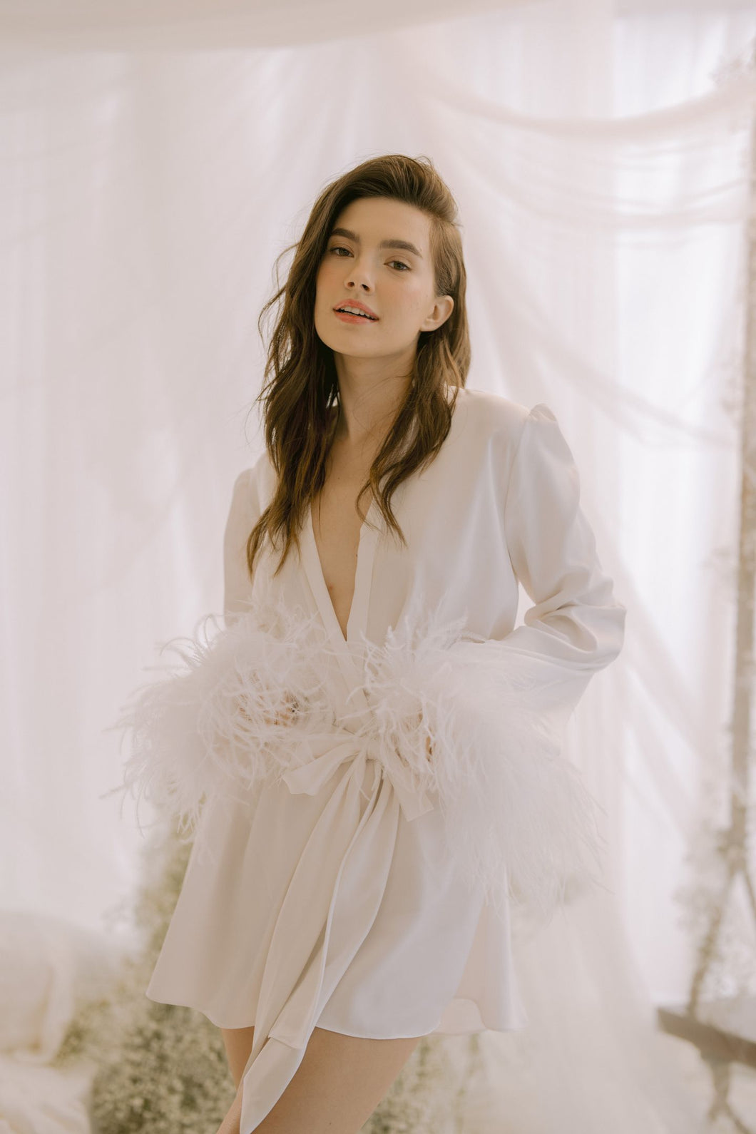 Short Silk Robe with Ostrich Feathers