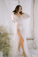 Load image into Gallery viewer, Wrap Around Silk Chiffon Dressing Robe Encrusted with Pearls
